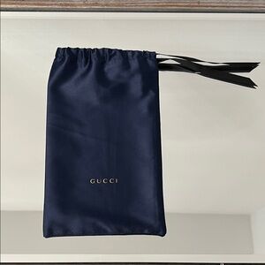 Gucci Navy Satin Drawstring Pouch with Gold Logo